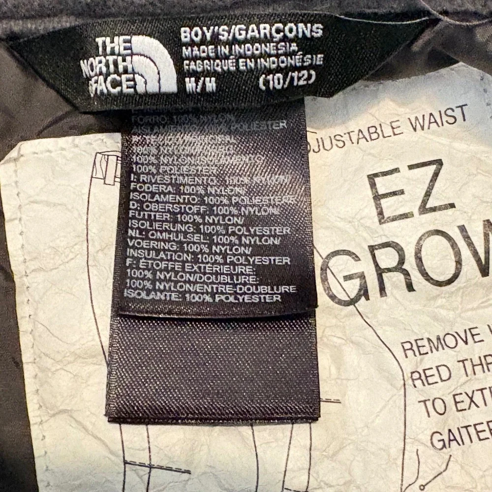 The North Face Boys M 10/12 DryVent EZ Grow Insulated‎ Snow Pants Gray Ski